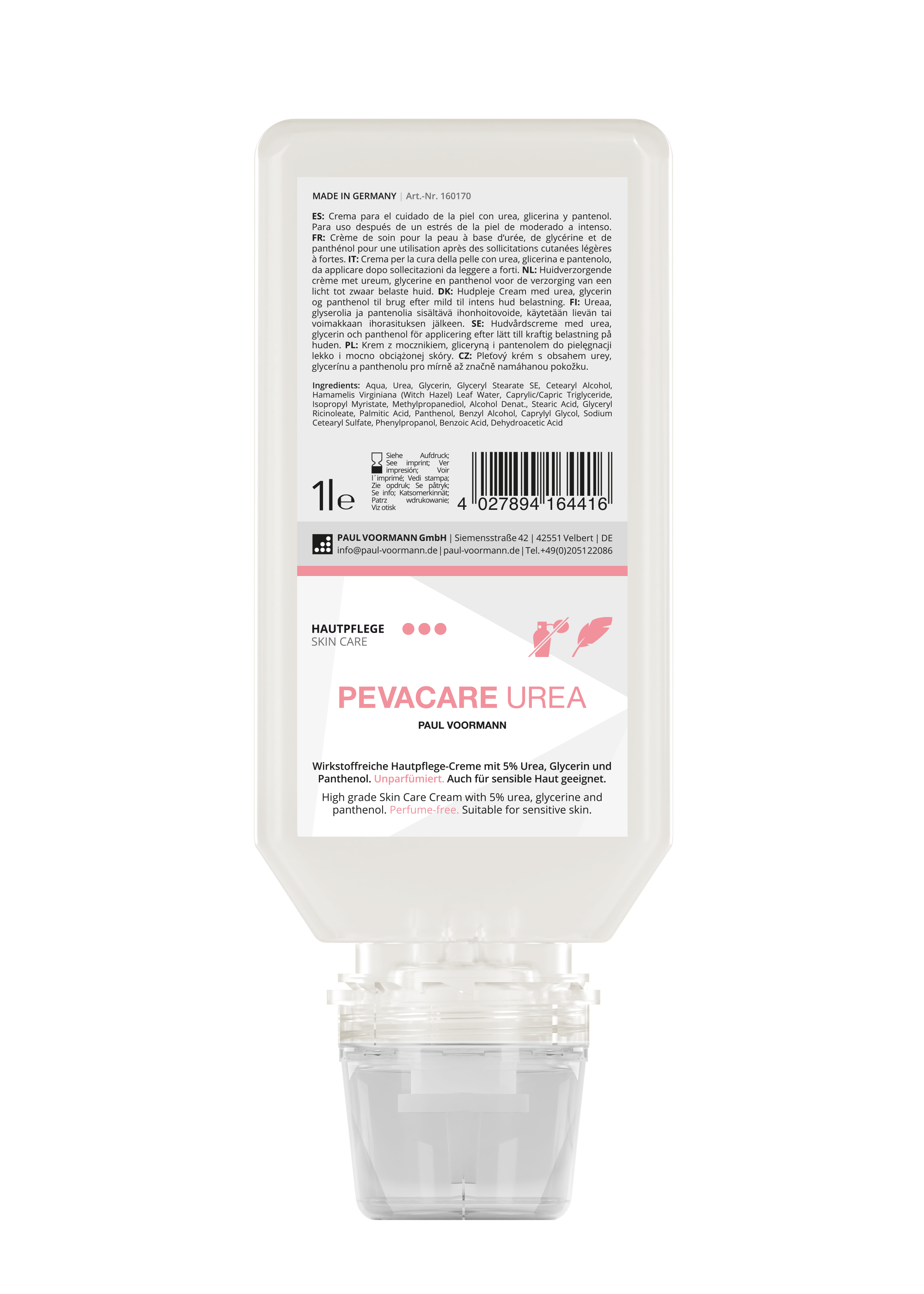 Pevacare Urea Hautpflege-Creme mit 5% Urea 1 l Softflasche
